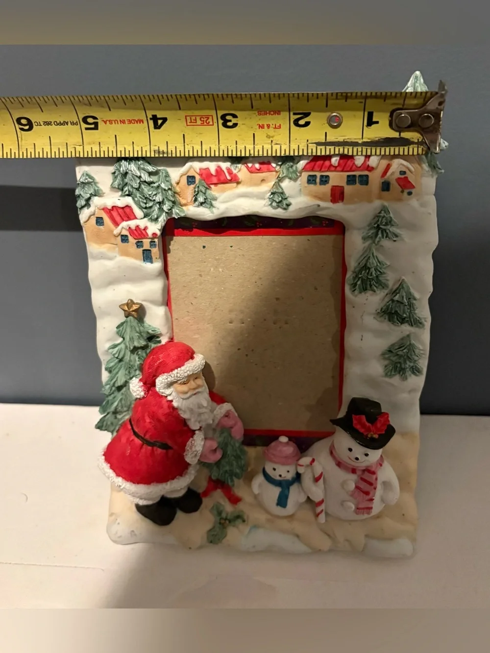 Christmas Picture Frame Porcelain Vertical Santa Snowmen Classic Holiday Decor